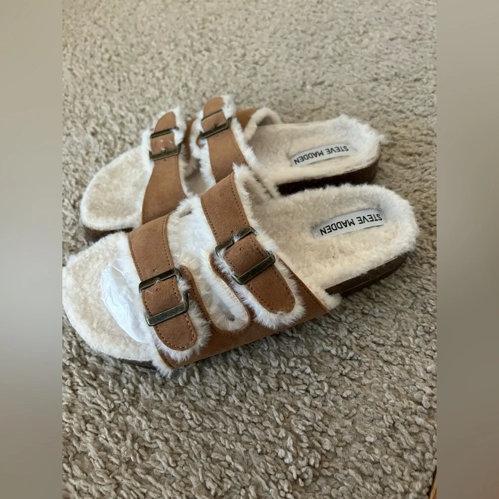 Steve Madden Girls J-Leana Faux-Fur Slide Sandals - Size 4